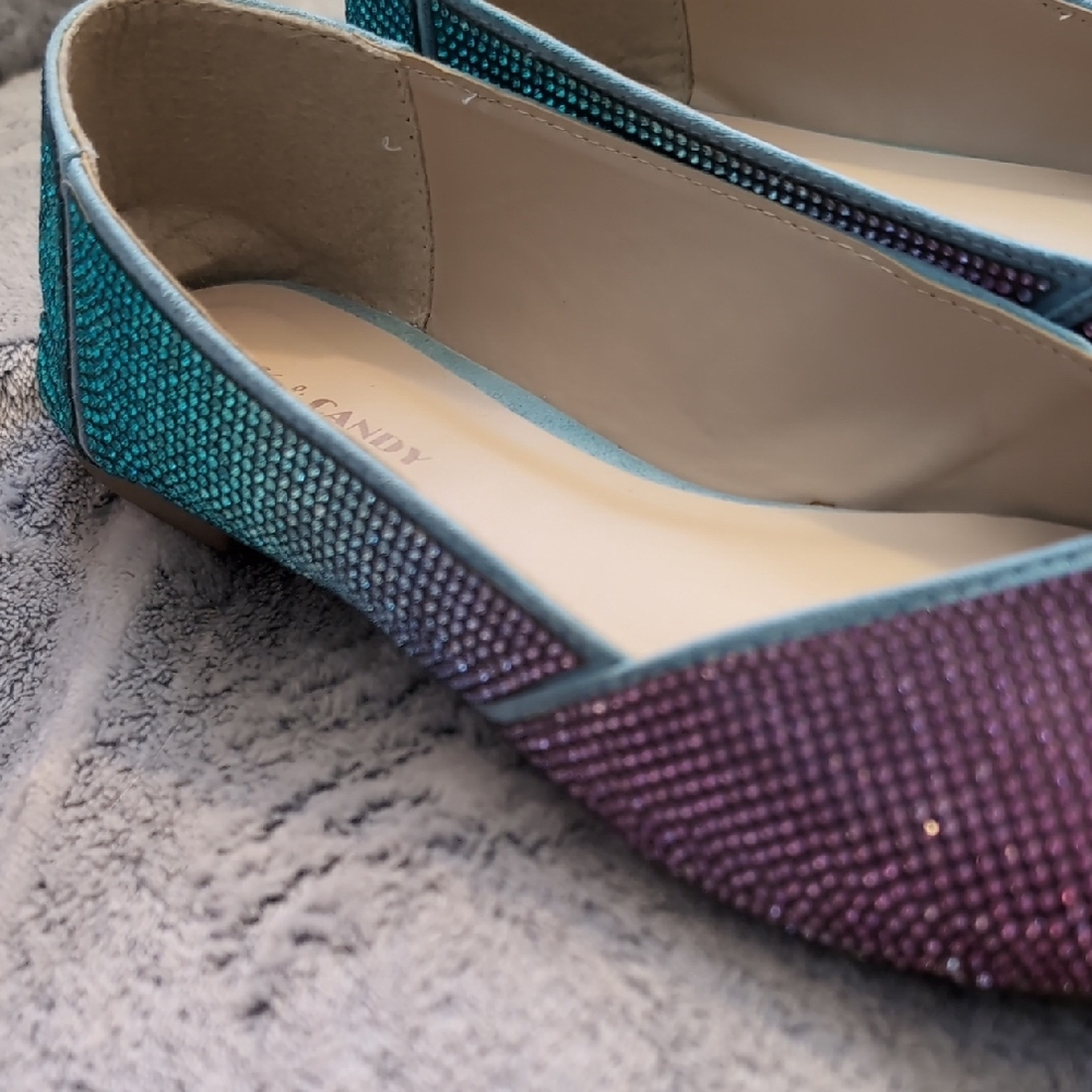 Rock & Candy Women's Glitter Slip-On Flats in Pink and Teal - Picture 5 of 5